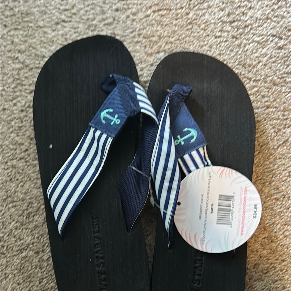 Salt Life Navy and White Striped Flip Flops